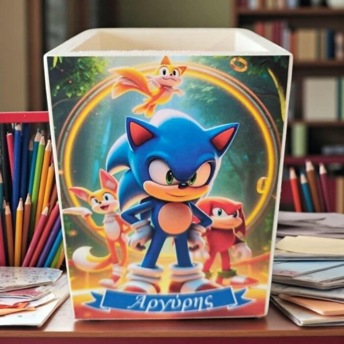 Χειροποίητη ξύλινη μολυβοθήκη με θέμα Sonic!