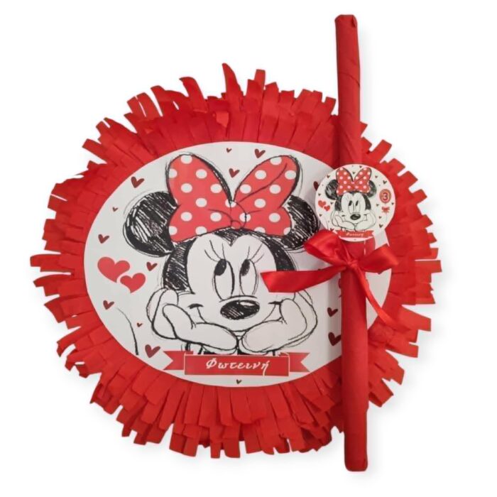 Χειροποίητη πινιάτα με θέμα Minnie Mouse σε κόκκινο χρώμα!